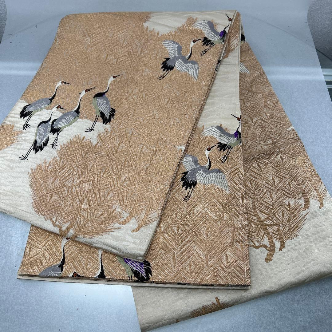 鶴模様の絹製丸帯0122