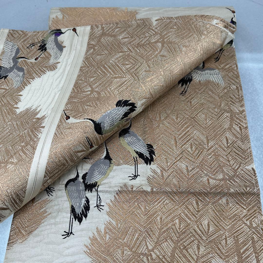 鶴模様の絹製丸帯0122