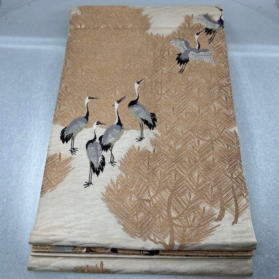 鶴模様の絹製丸帯0122