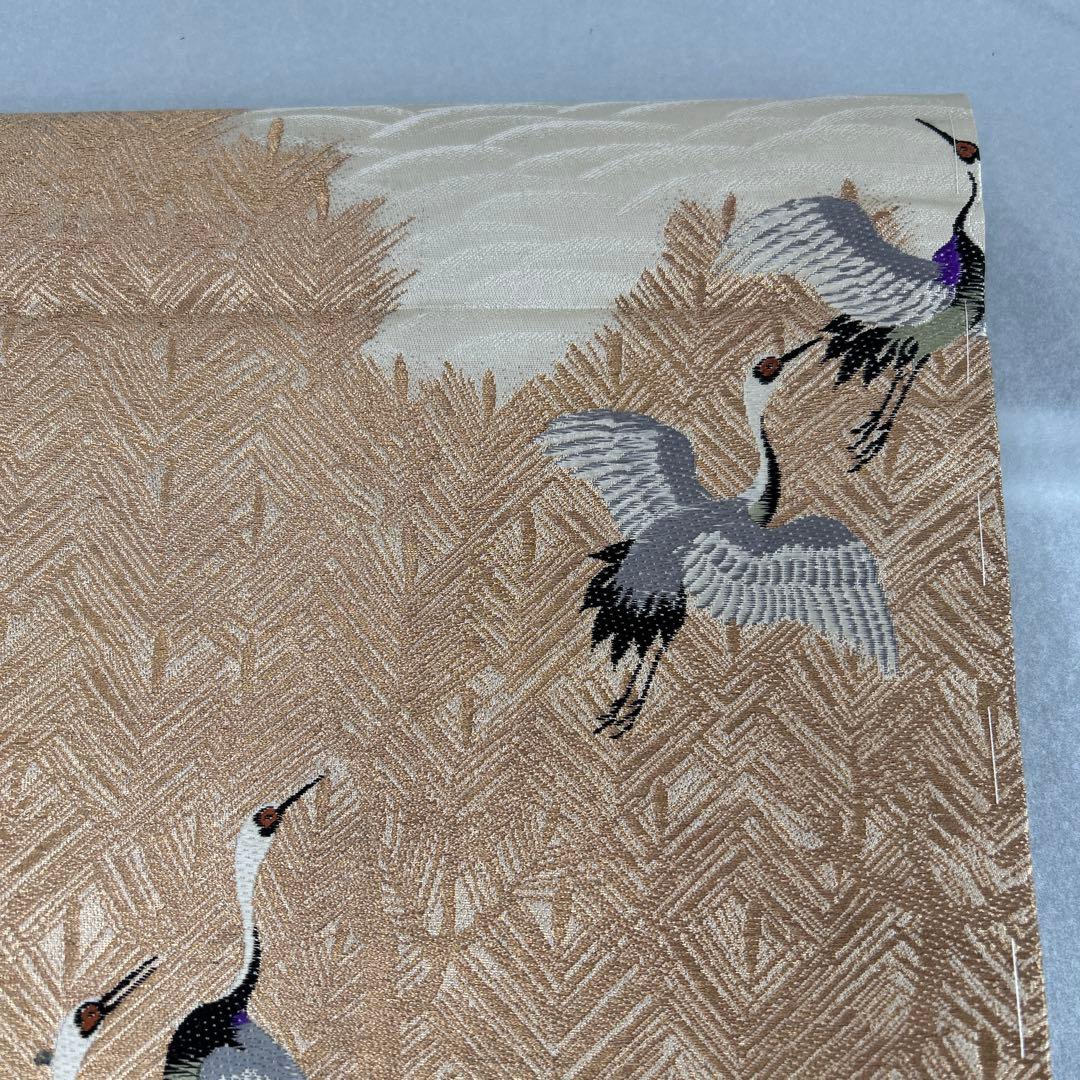 鶴模様の絹製丸帯0122
