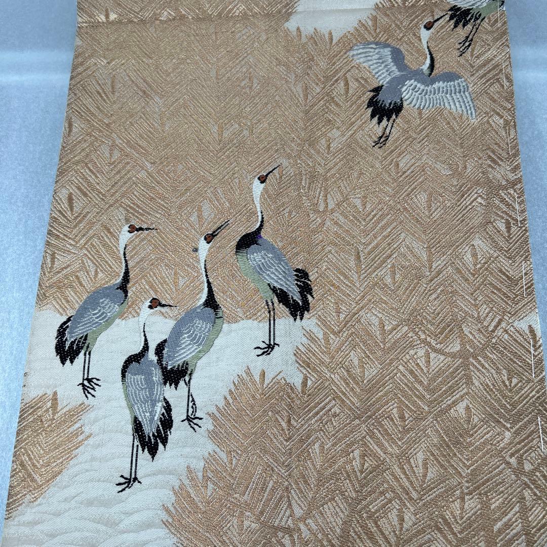 鶴模様の絹製丸帯0122