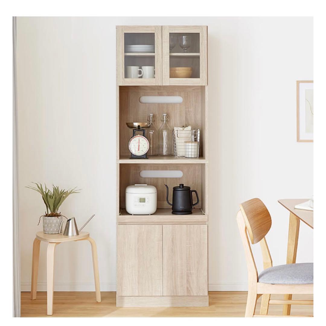 【完成品】LOWYA 食器棚 レンジ台 ホワイトウォッシュ 幅60cm