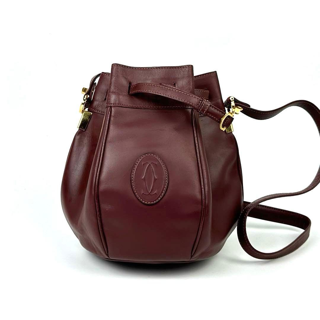 【美品】カルティエ　マストライン　ショルダーバッグ　ゴールド金具　赤茶系　レザー