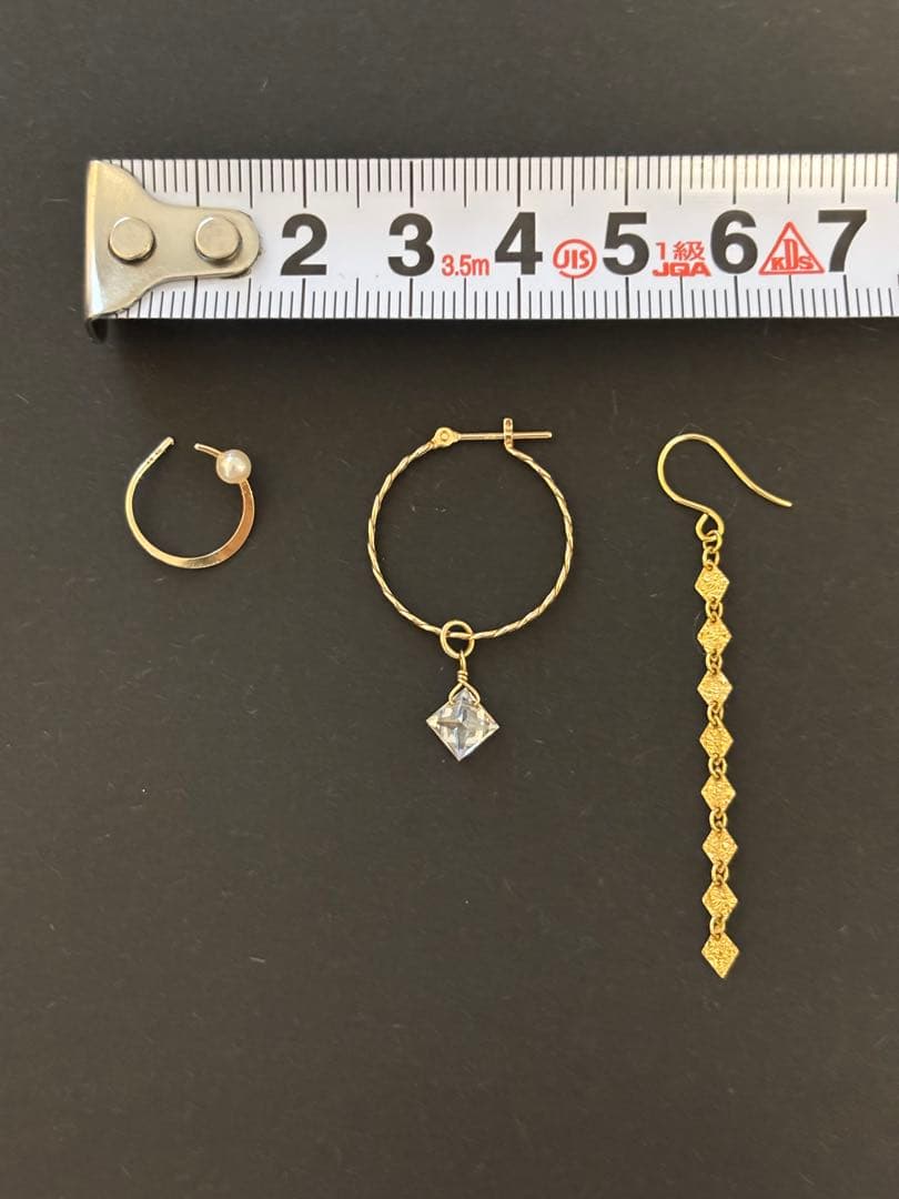 【片耳用】【4点セット】10Kピアス　フープ　パール　ロング　アガットチャーム