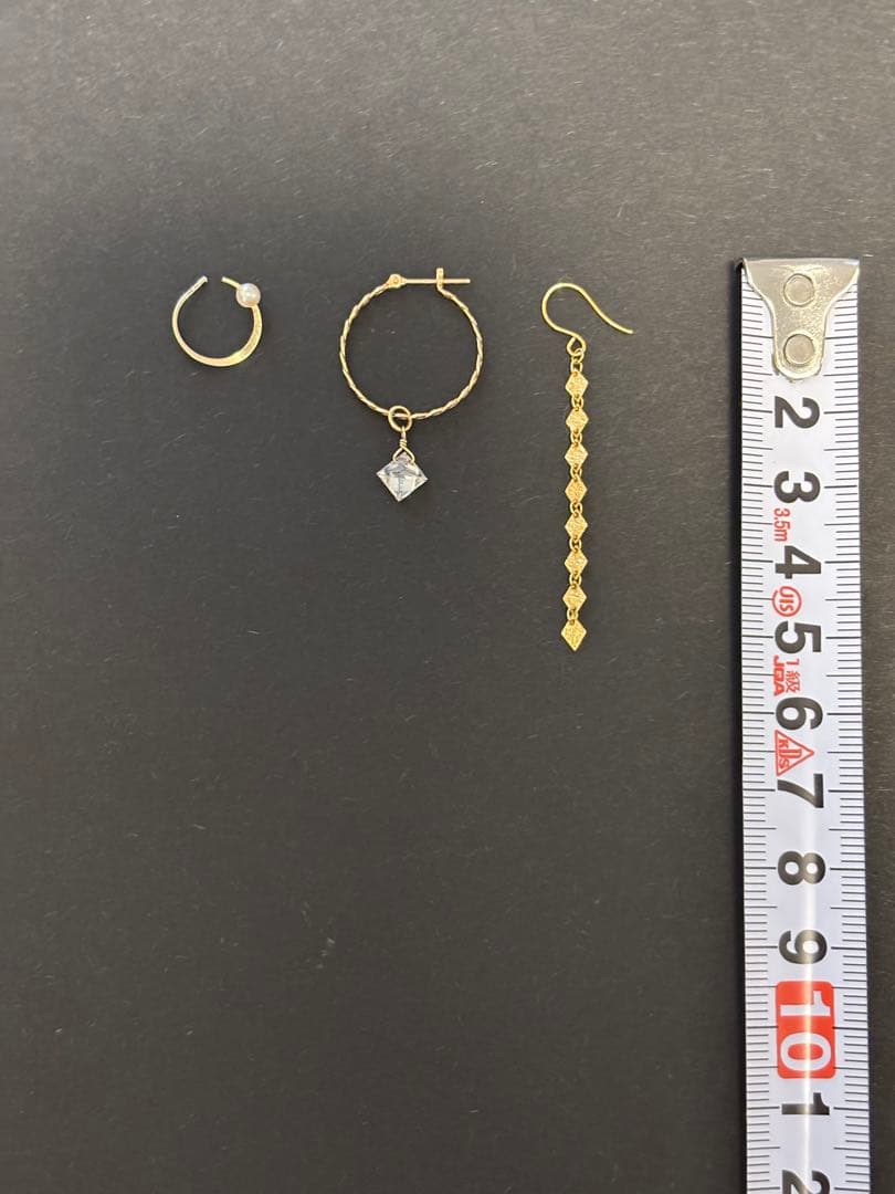 【片耳用】【4点セット】10Kピアス　フープ　パール　ロング　アガットチャーム