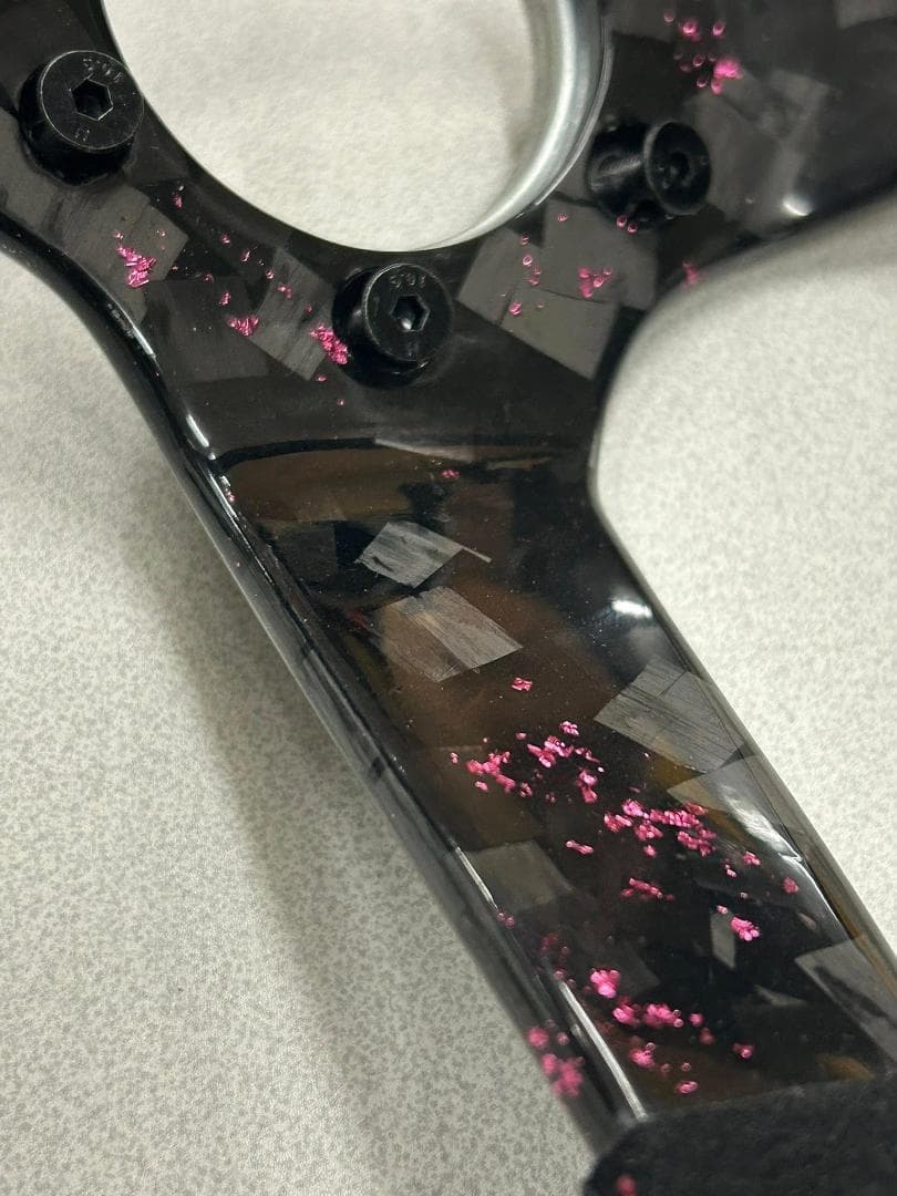 カーボンステアリング 350mm フォージドカーボン×ピンク USDM JDM