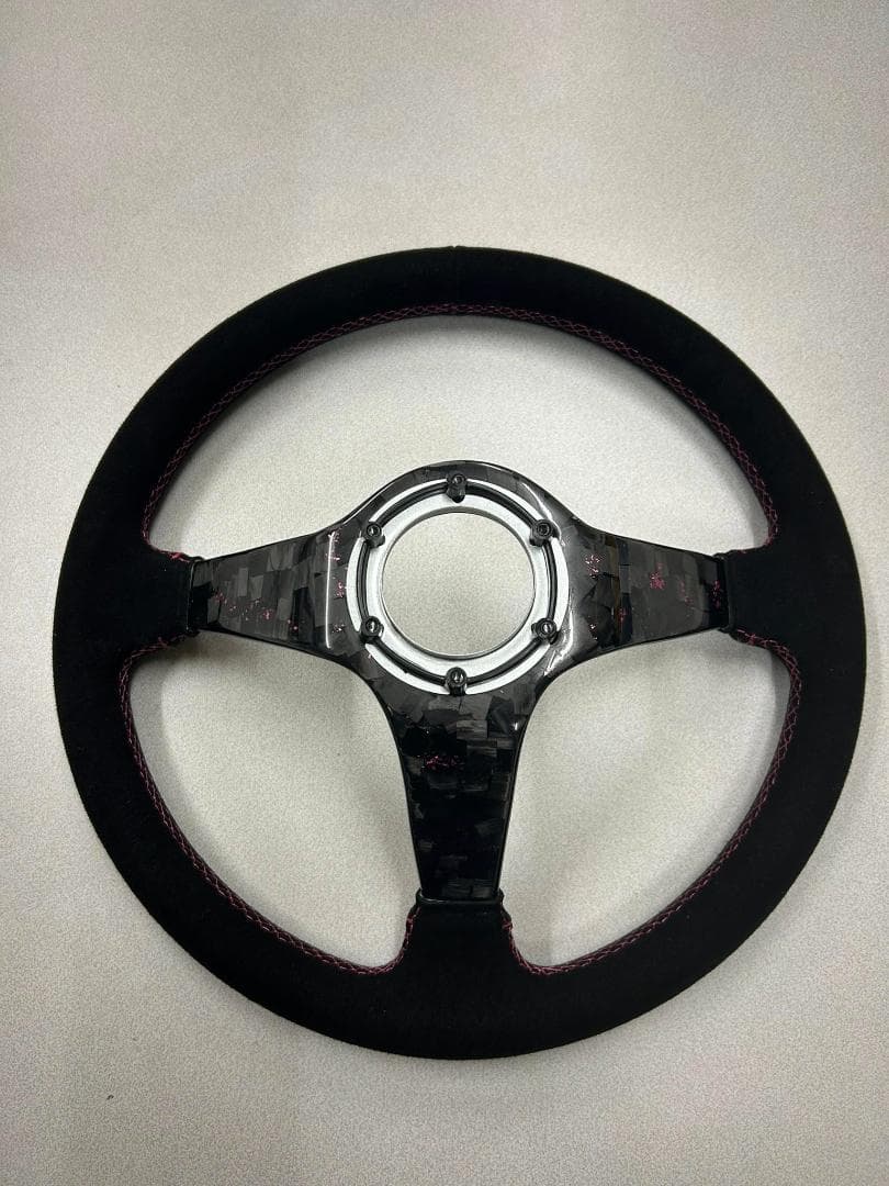 カーボンステアリング 350mm フォージドカーボン×ピンク USDM JDM