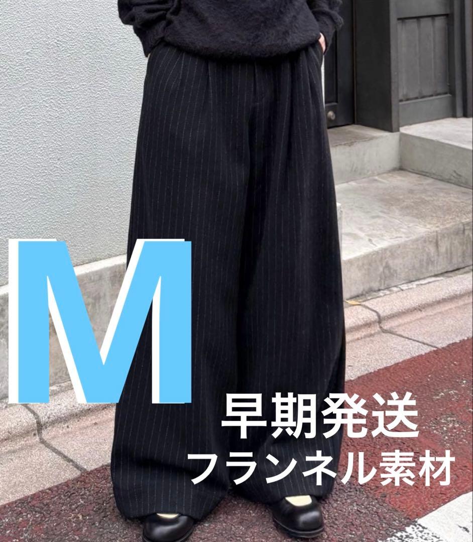 sinss フランネル ２タック ワイド ストライプ スラックス ブラック M