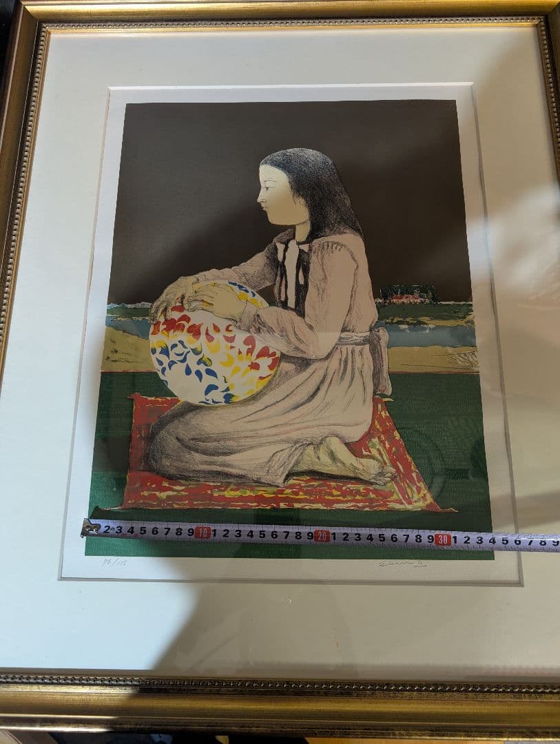 大津英敏 絵画 版画 リトグラフ 遠い記憶 少女図 76/115 額装 額入り絵
