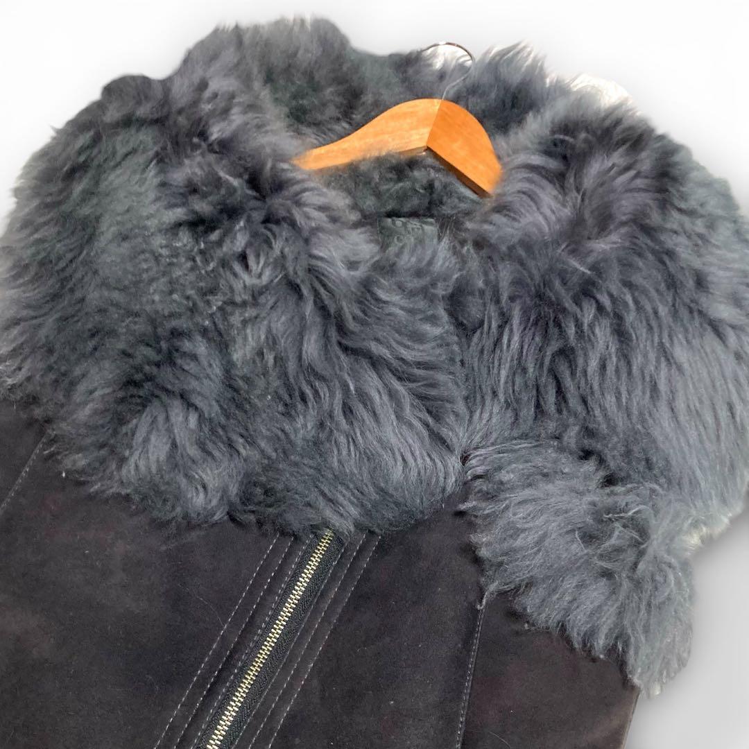 ゴージャス★リアルムートン ベスト ダブルジップ 羊革 ラムファー ダークグレー