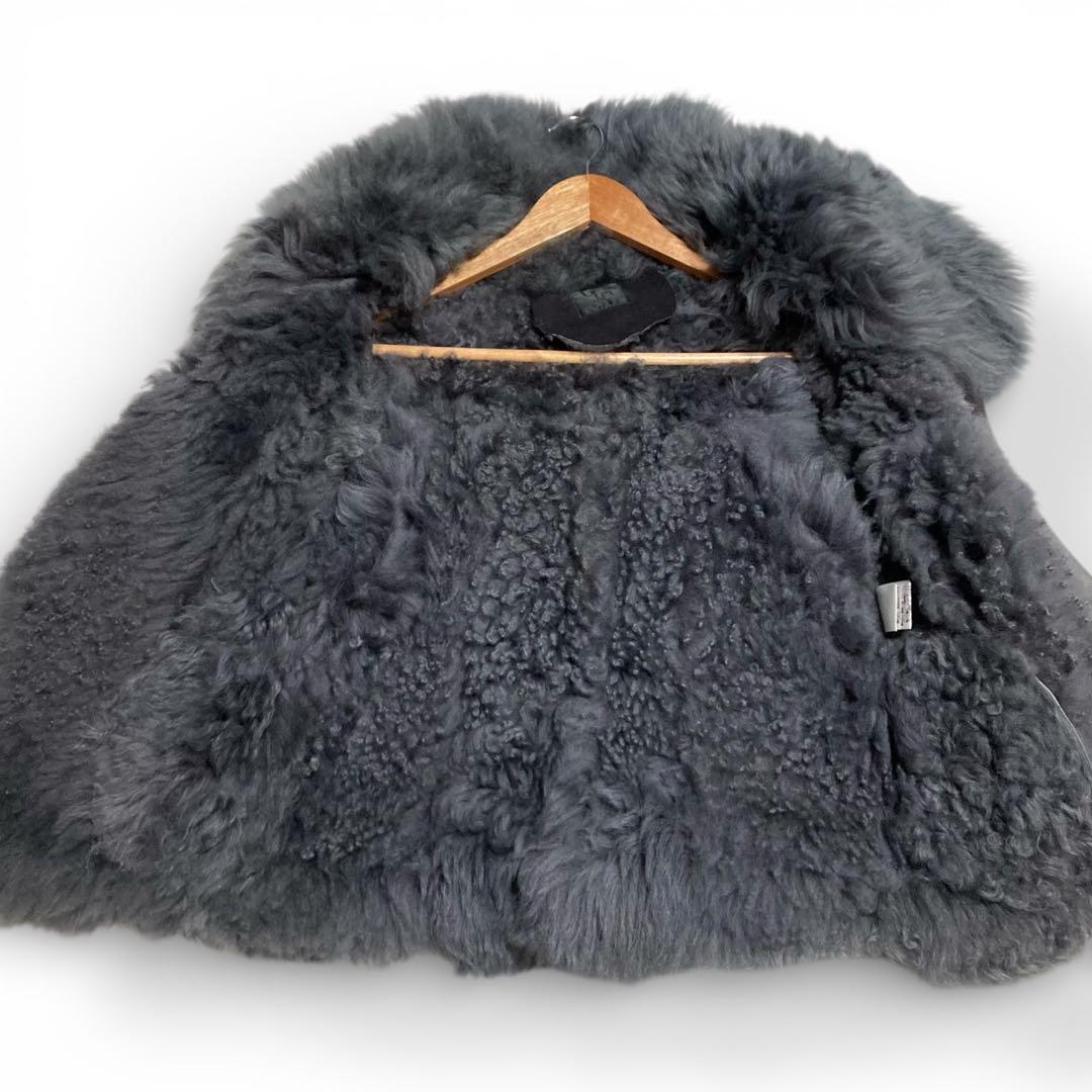 ゴージャス★リアルムートン ベスト ダブルジップ 羊革 ラムファー ダークグレー