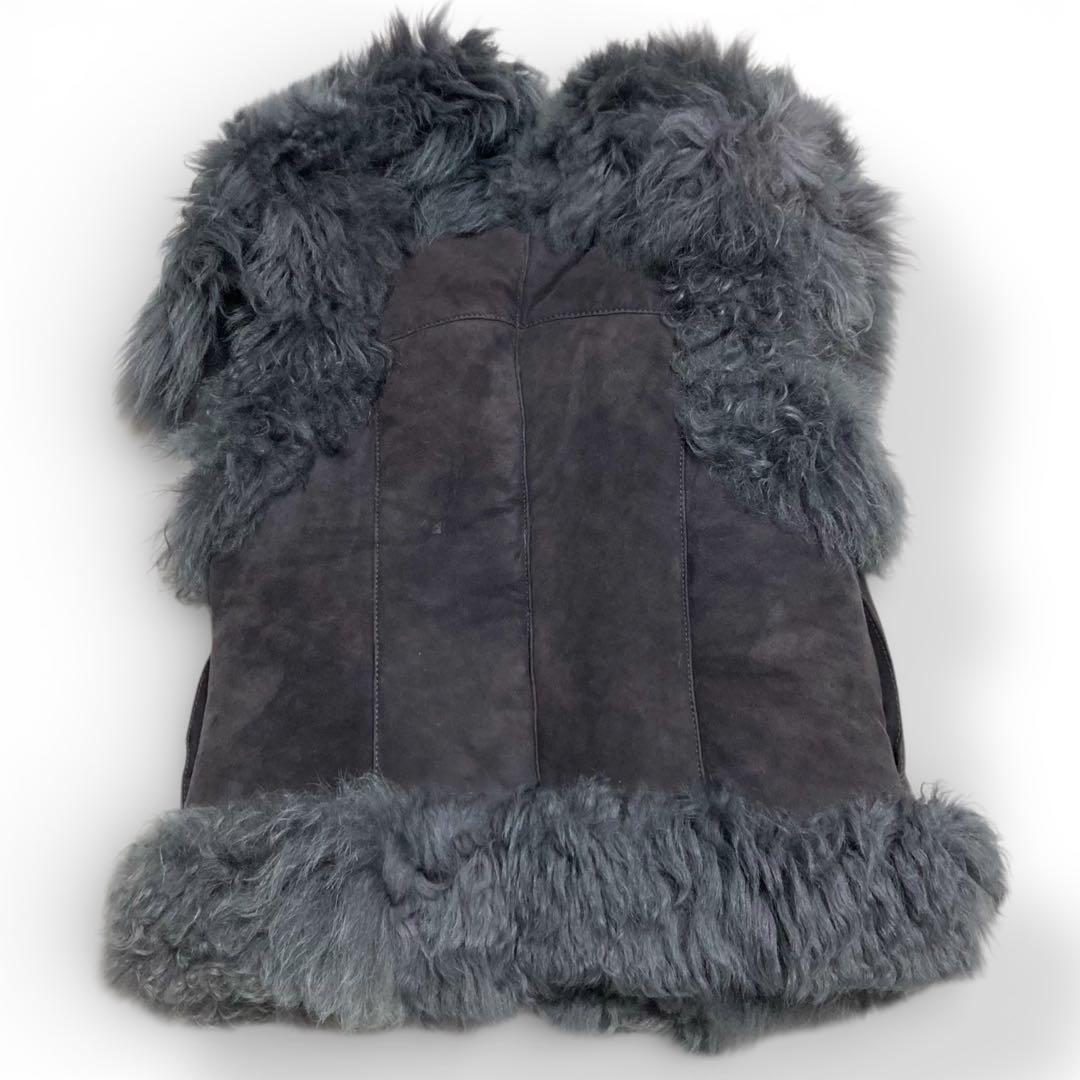 ゴージャス★リアルムートン ベスト ダブルジップ 羊革 ラムファー ダークグレー