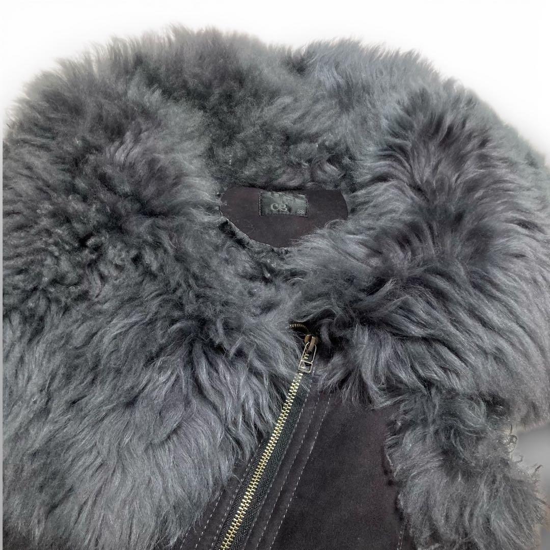 ゴージャス★リアルムートン ベスト ダブルジップ 羊革 ラムファー ダークグレー