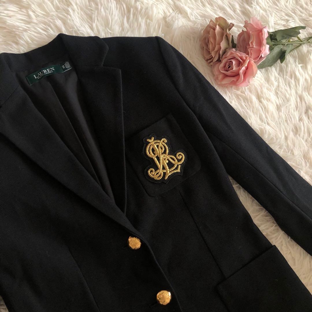 ローレンラルフローレン　ジャケット　エンブレム　金ボタン　ブラック