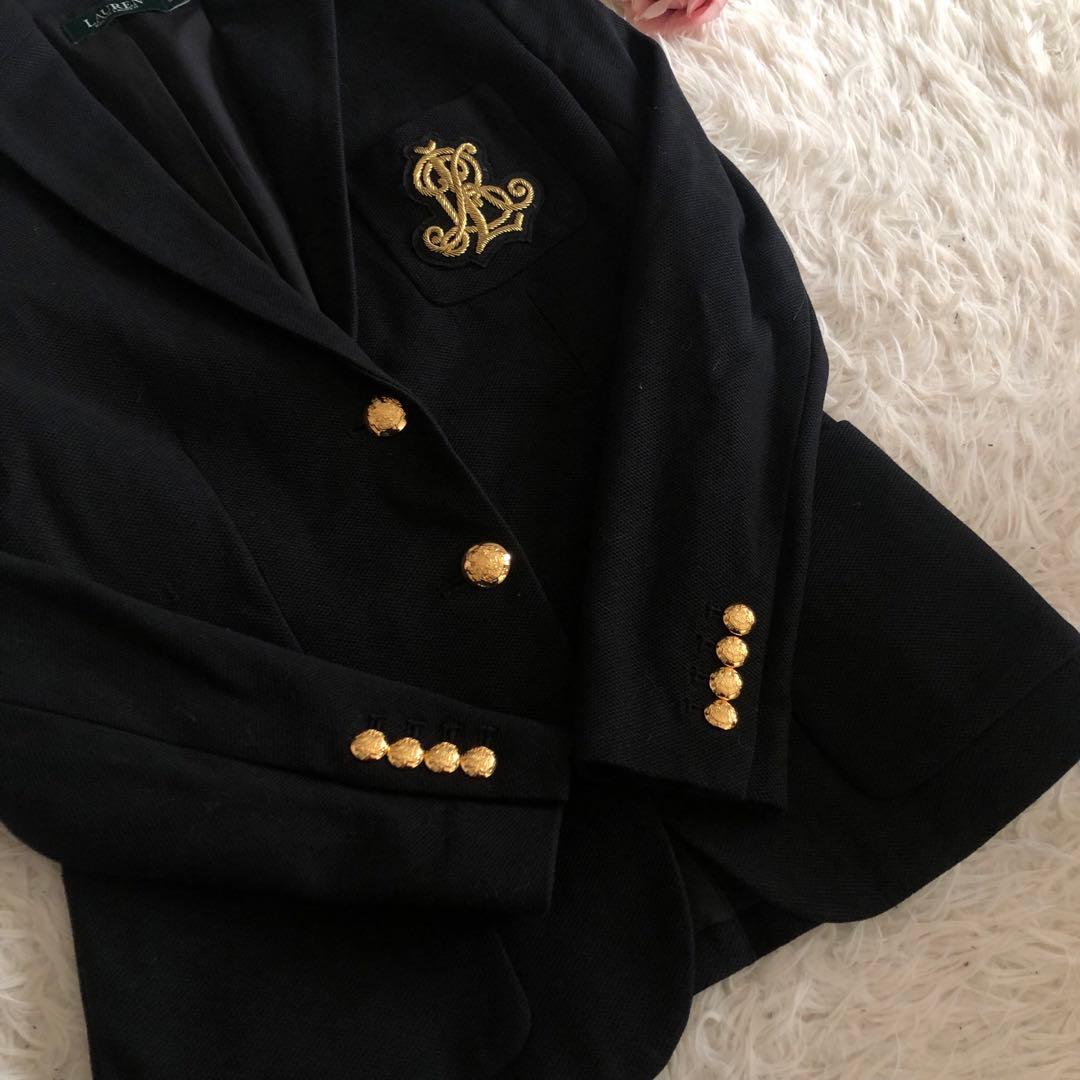 ローレンラルフローレン　ジャケット　エンブレム　金ボタン　ブラック