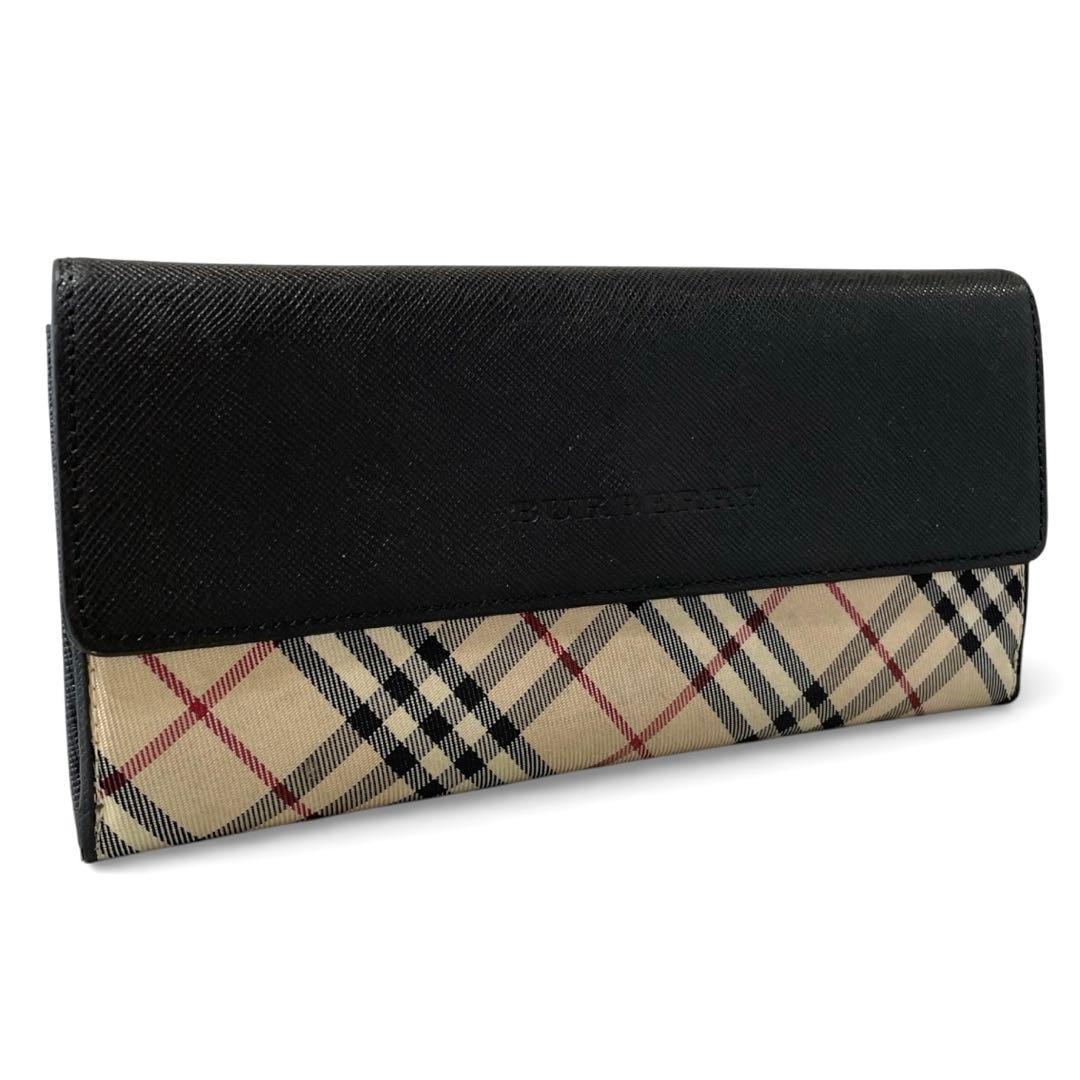 【美品】BURBERRY バーバリー　長財布　ノバチェック　ブラック　レザー　黒