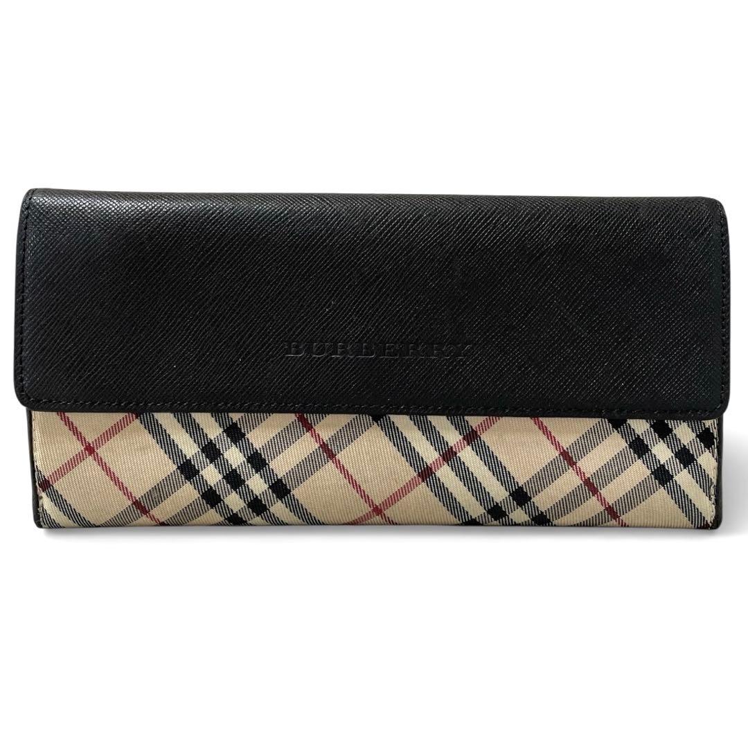 【美品】BURBERRY バーバリー　長財布　ノバチェック　ブラック　レザー　黒