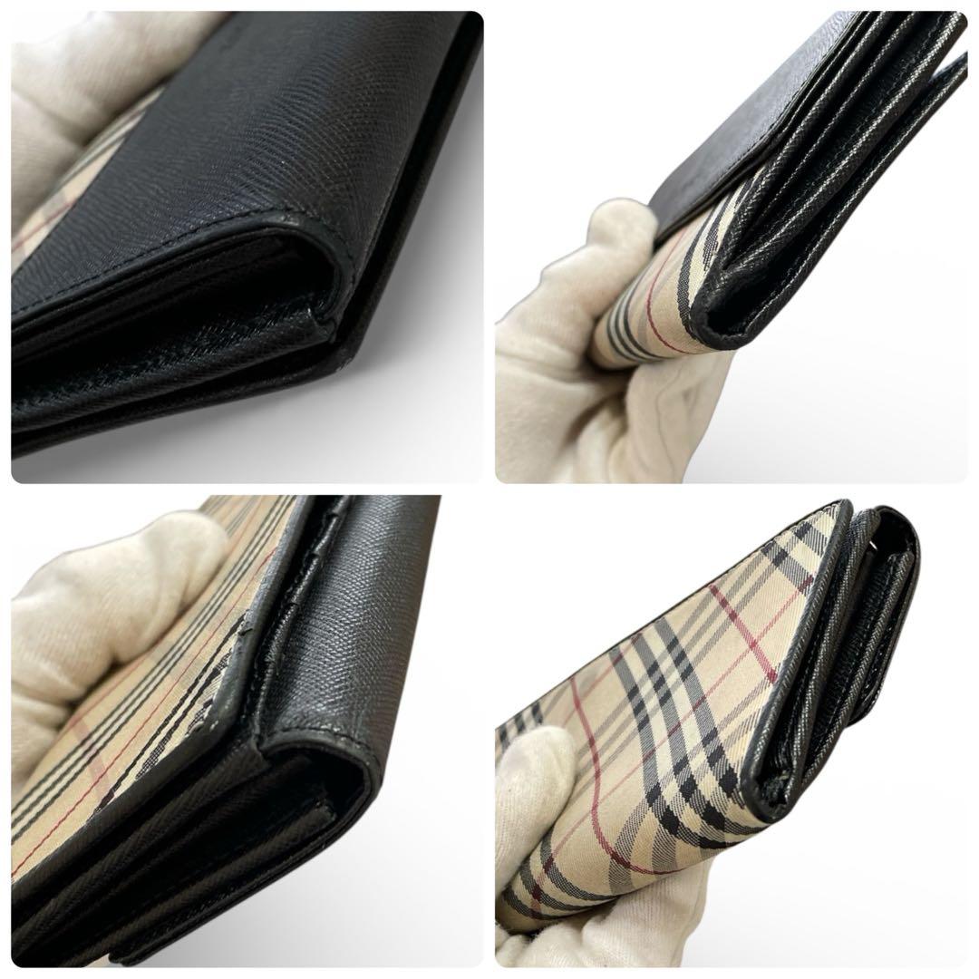【美品】BURBERRY バーバリー　長財布　ノバチェック　ブラック　レザー　黒