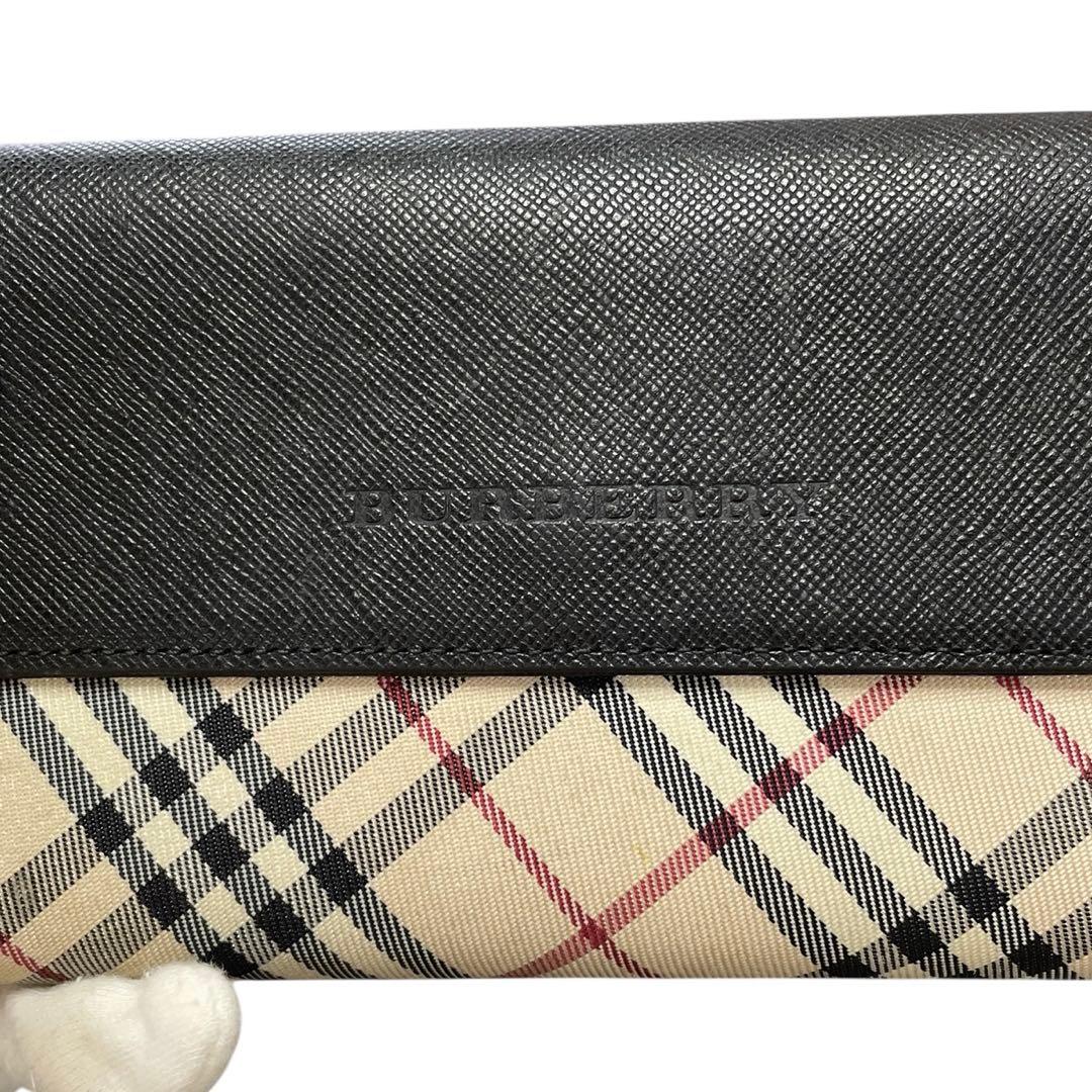 【美品】BURBERRY バーバリー　長財布　ノバチェック　ブラック　レザー　黒