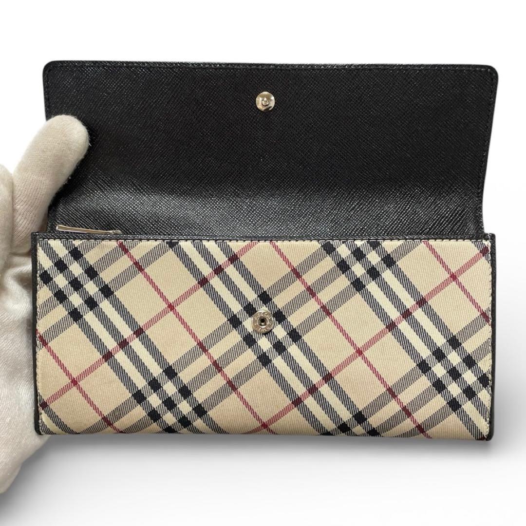 【美品】BURBERRY バーバリー　長財布　ノバチェック　ブラック　レザー　黒