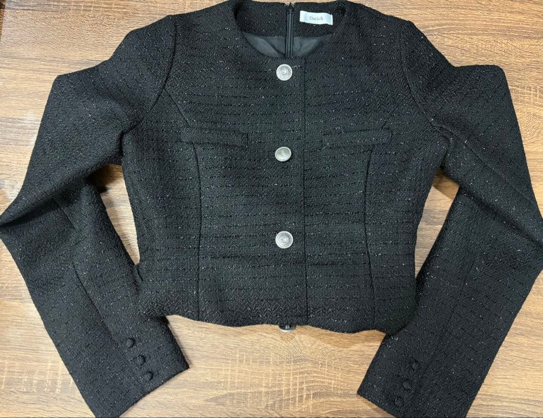 Darich ボックスプリーツツイードミニワンピース ブラック　FL