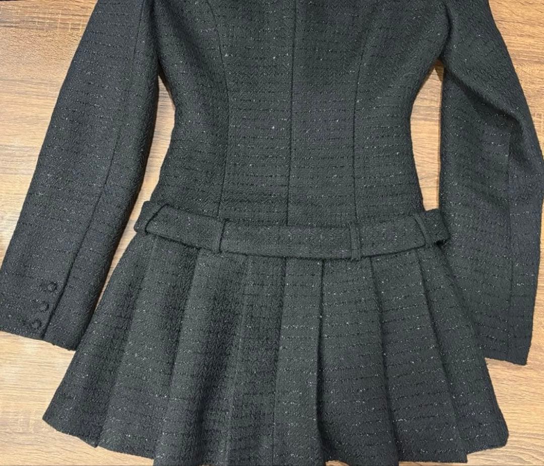 Darich ボックスプリーツツイードミニワンピース ブラック　FL