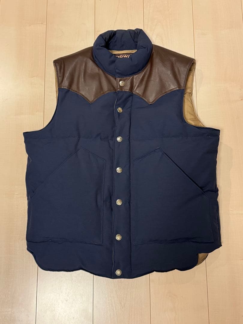シュガーケーンSugar Cane レザー ダウンベスト M ネイビー・ブラウン
