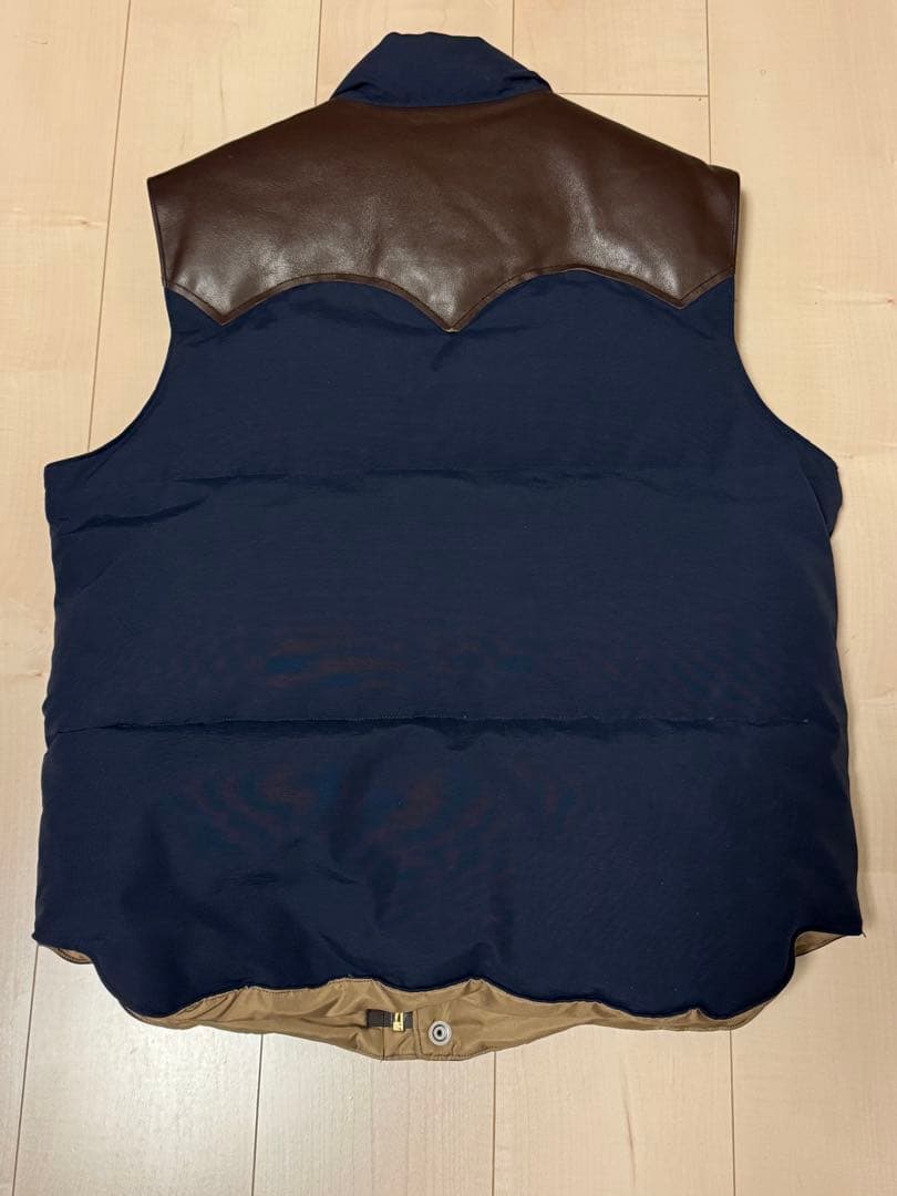 シュガーケーンSugar Cane レザー ダウンベスト M ネイビー・ブラウン