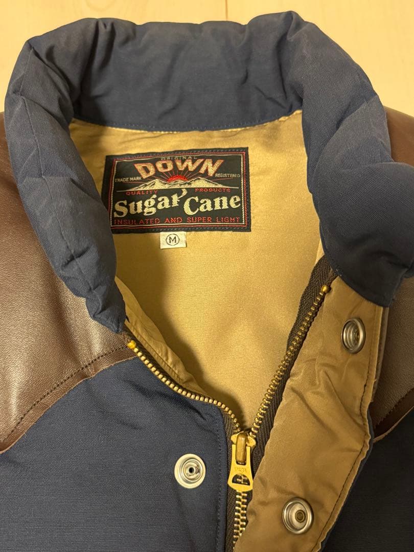 シュガーケーンSugar Cane レザー ダウンベスト M ネイビー・ブラウン