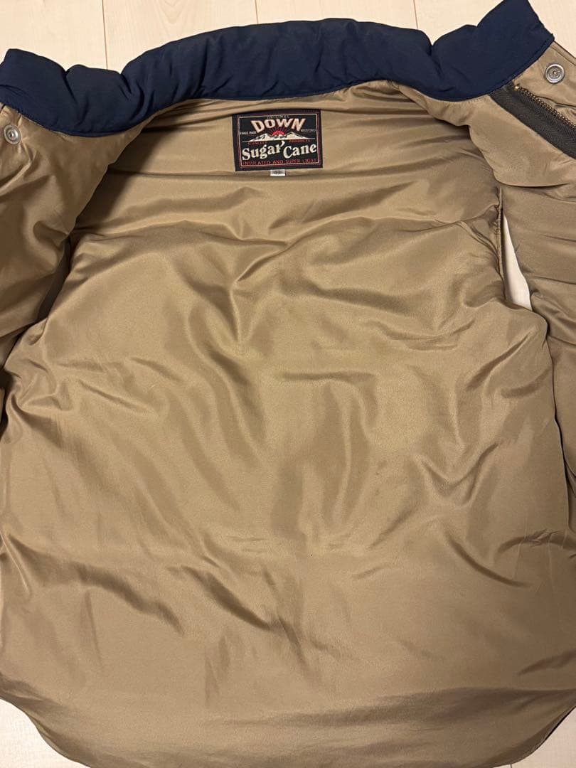シュガーケーンSugar Cane レザー ダウンベスト M ネイビー・ブラウン