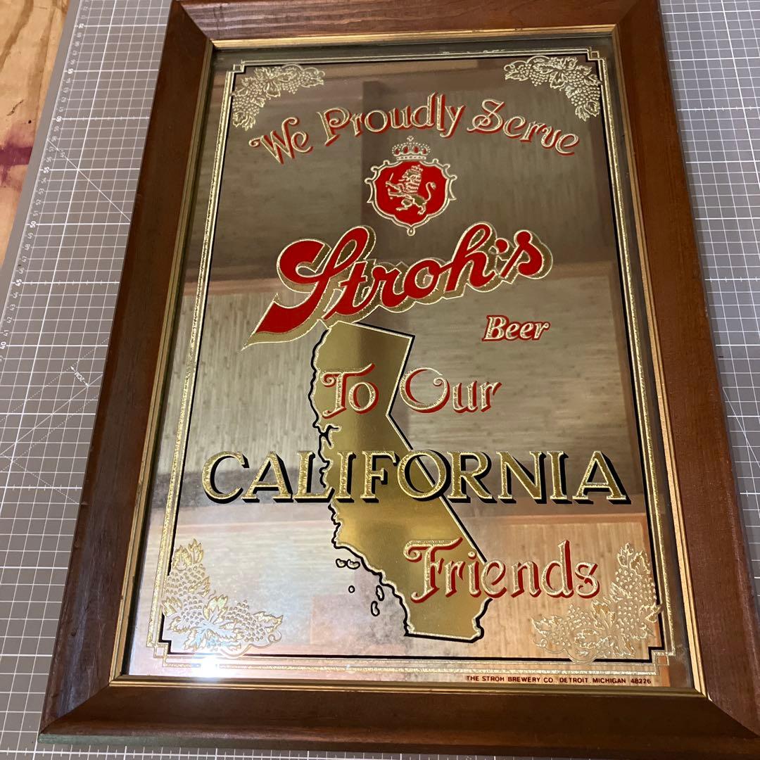 Stroh's ビール　アンティーク パブミラー　カリフォルニアの地図の柄