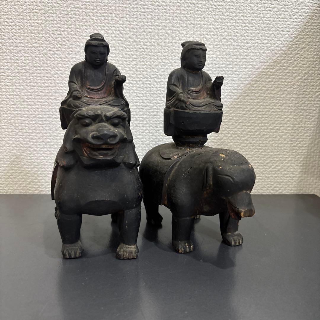 木彫　普賢菩薩　文殊菩薩　江戸時代