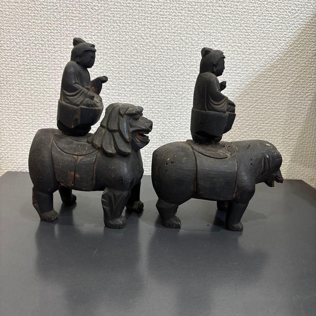 木彫　普賢菩薩　文殊菩薩　江戸時代