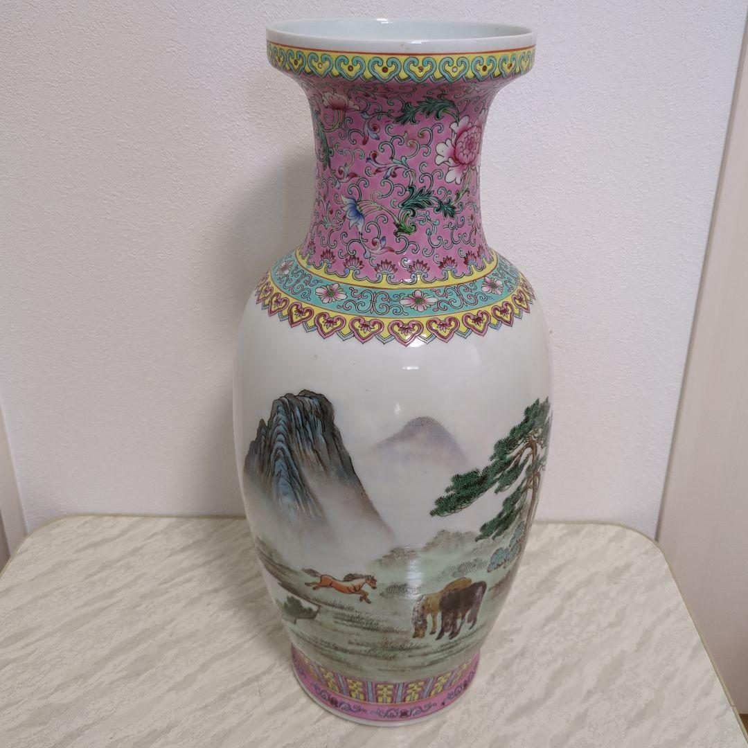 Cao品 中国景徳鎮 馬文大花瓶 1347