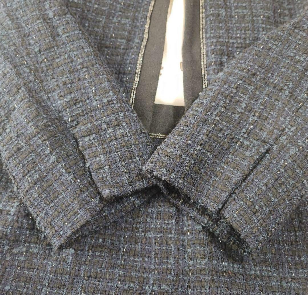 値下げ！素敵ママ♡アナイ ラメツイード ノーカラー セットアップ ネイビー