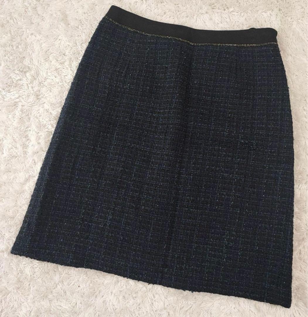 値下げ！素敵ママ♡アナイ ラメツイード ノーカラー セットアップ ネイビー