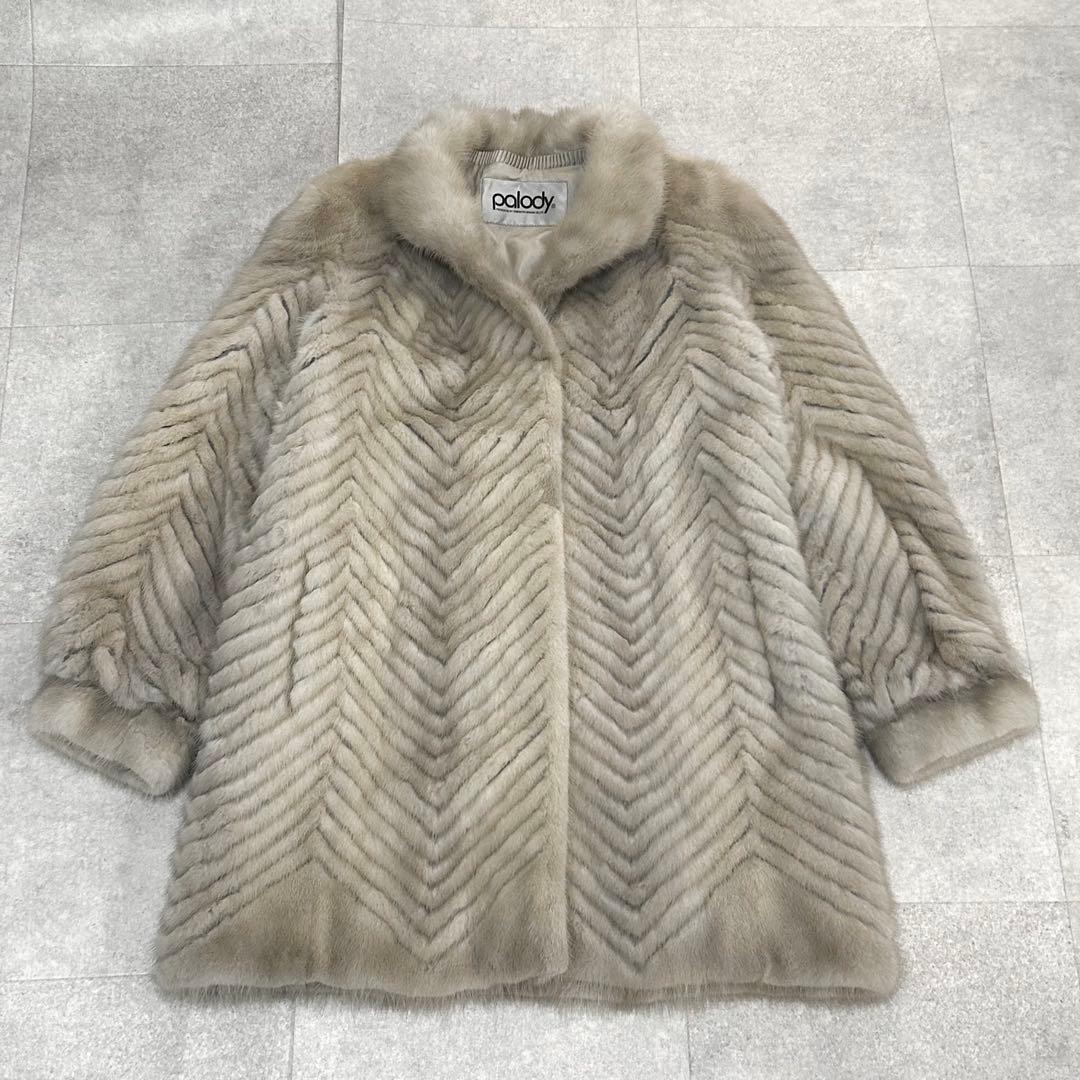 サファイアミンク　ギザミ　リアルファー　毛皮　コート　ミドル丈　デザイン◎ L