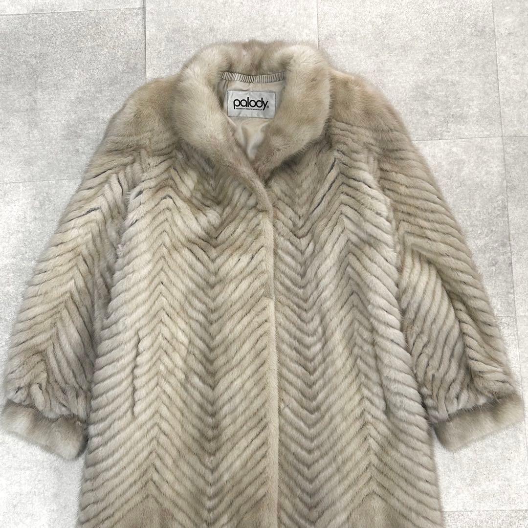 サファイアミンク　ギザミ　リアルファー　毛皮　コート　ミドル丈　デザイン◎ L
