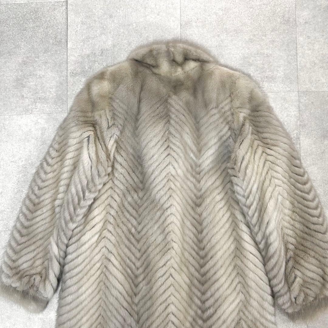 サファイアミンク　ギザミ　リアルファー　毛皮　コート　ミドル丈　デザイン◎ L