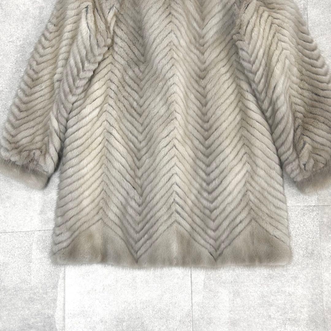 サファイアミンク　ギザミ　リアルファー　毛皮　コート　ミドル丈　デザイン◎ L