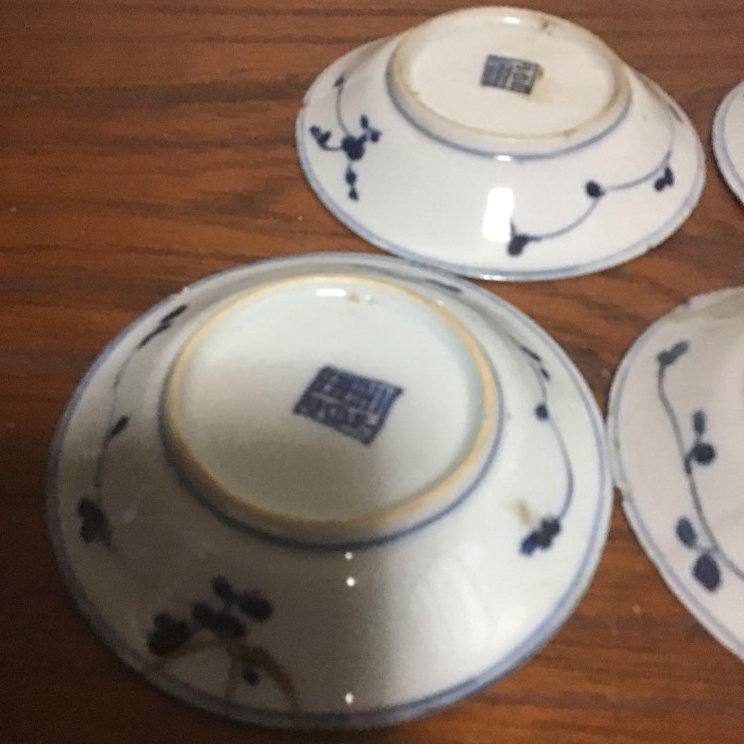 新渡染付花の図皿5客　清時代　唐物　中国美術