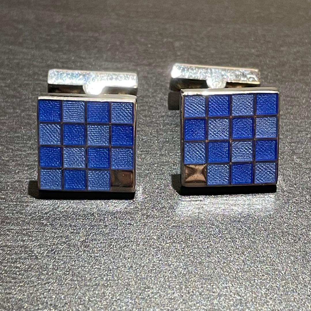 ルイ ヴィトン カフス ダミエ柄 シルバーxブルー系 シルバー925