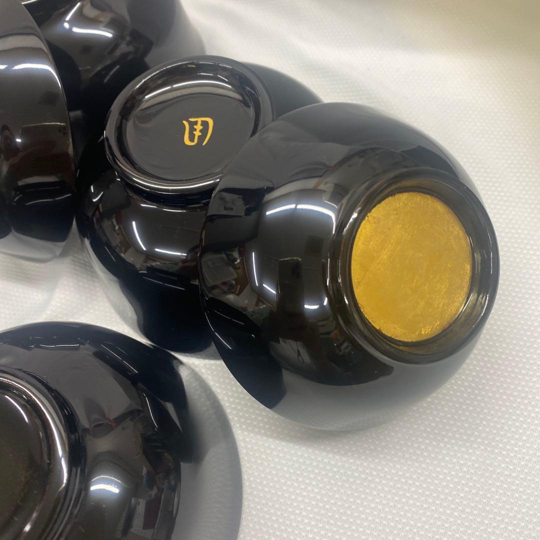 辻嘉一　特選和食器揃　純金箔貼漆器 蓋付き椀 5個セット 黒