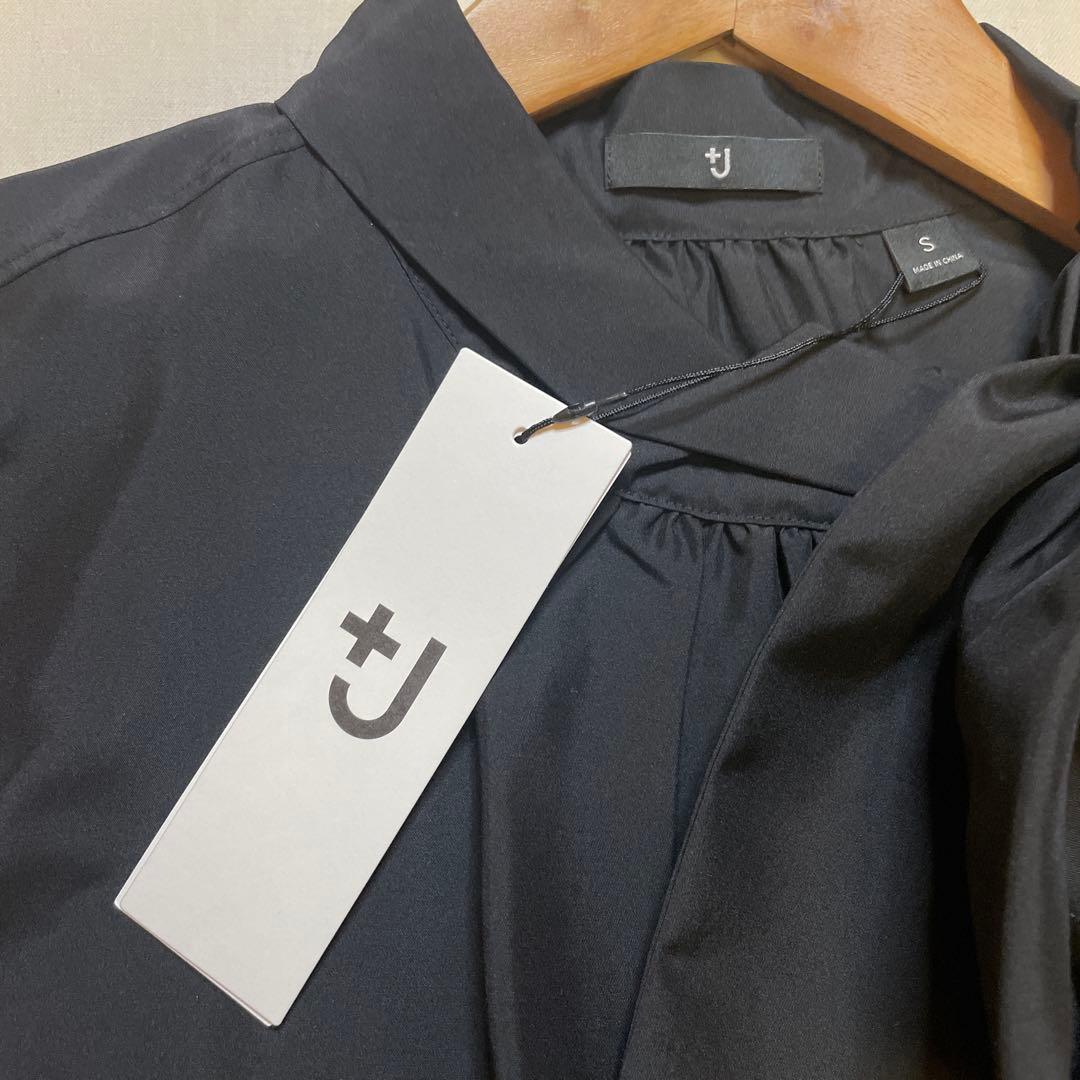 ユニクロ×ジルサンダー　+J ボウタイ付きブラックブラウス S シルク100％