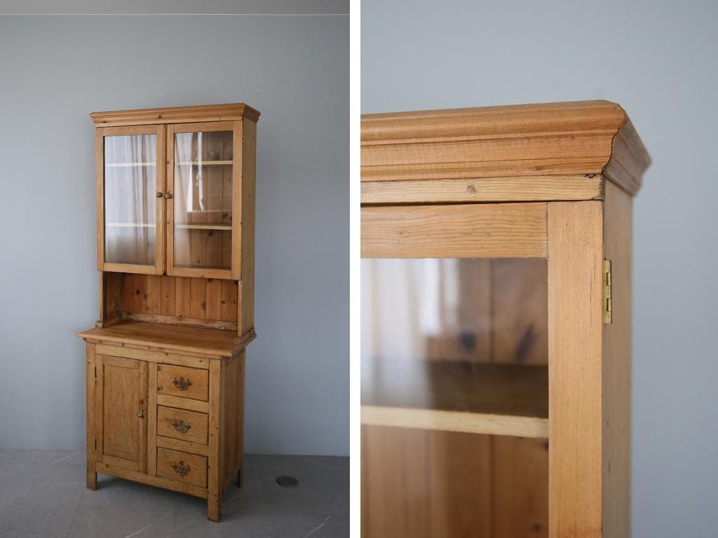 英国アンティーク古木キッチンキャビネット/木製食器棚/本棚/飾り棚(88-178