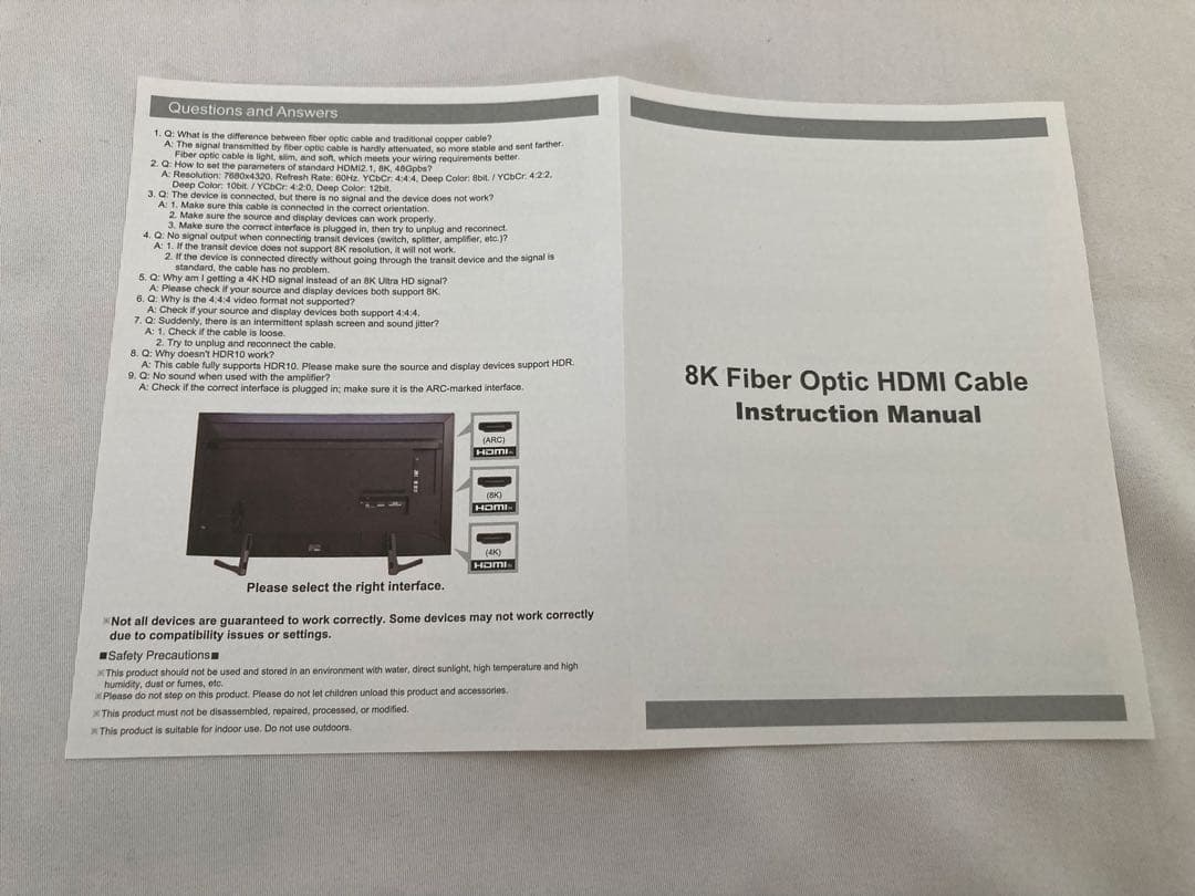 8K HDMI光ファイバーケーブル 20M 配管用