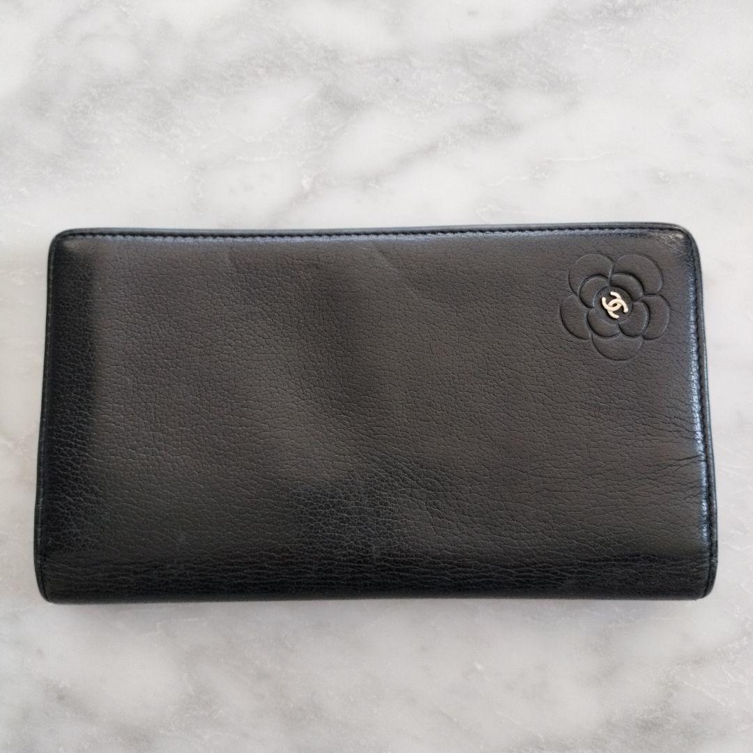 CHANEL カメリア型押し ココマーク 長財布 ブラック
