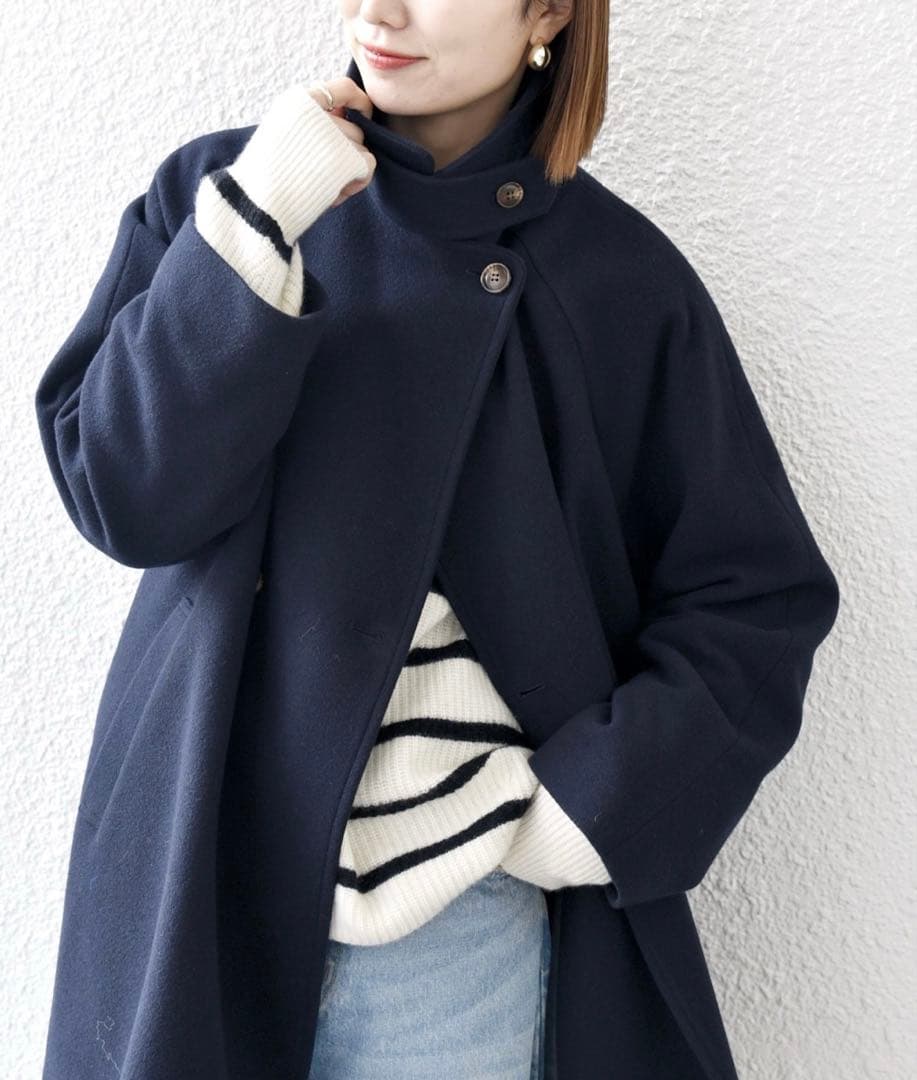 お値下げ中　美品SHIPS any スタンドダブルカラーコート　ネイビー　36