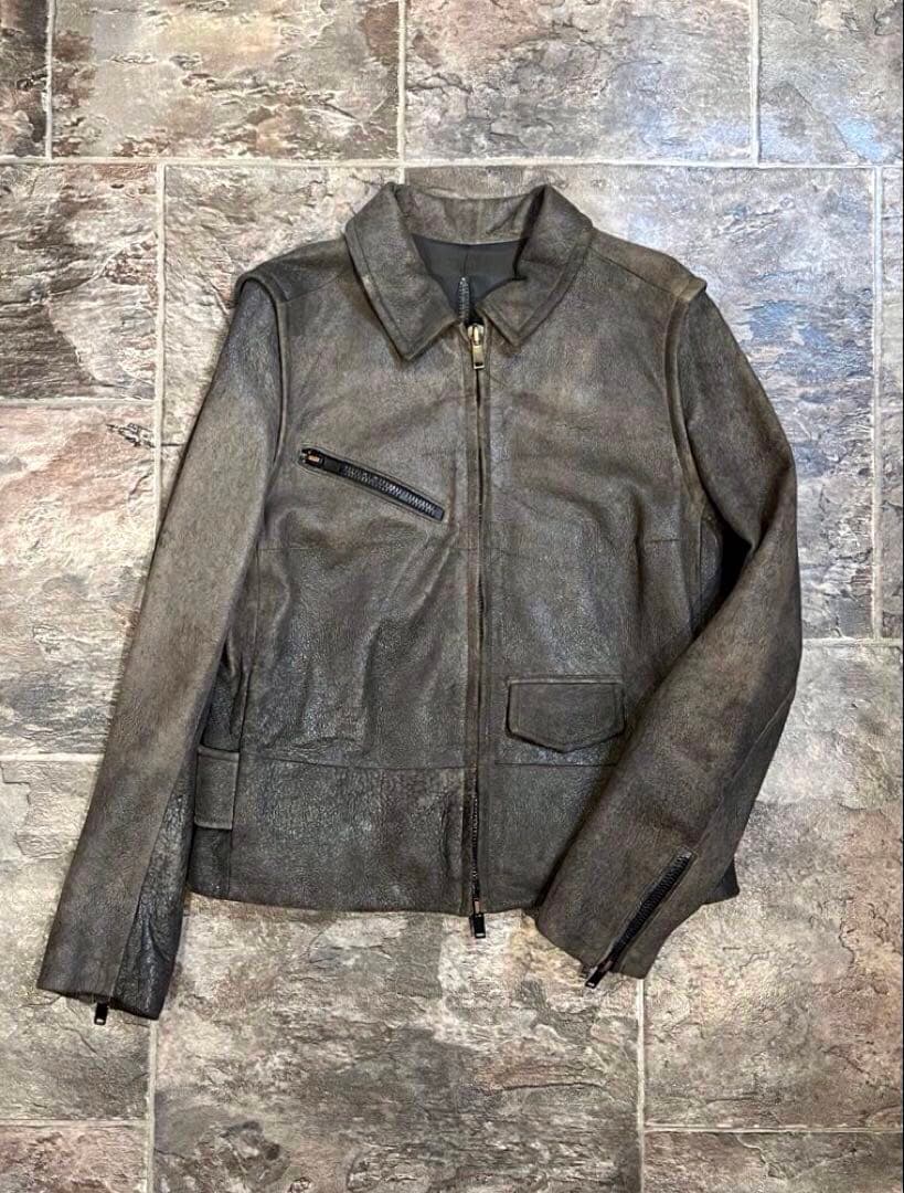 【極美品】MM6マルジェラ羊革クラックダメージ加工レザージャケット42ライダース