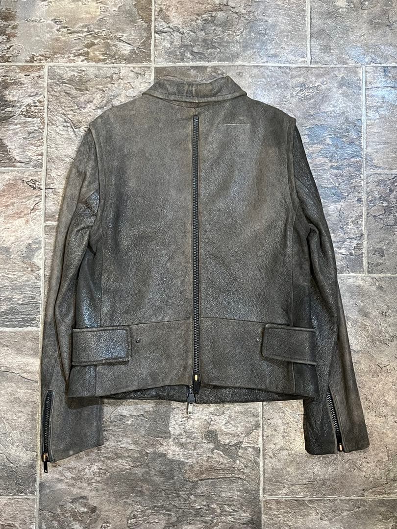 【極美品】MM6マルジェラ羊革クラックダメージ加工レザージャケット42ライダース